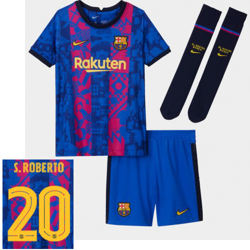 Barcelona-2021-22-Sergi-Roberto-20-Tredje-Troja-Barn-Kortarmad-Korta-byxor-Fotbollstrojor