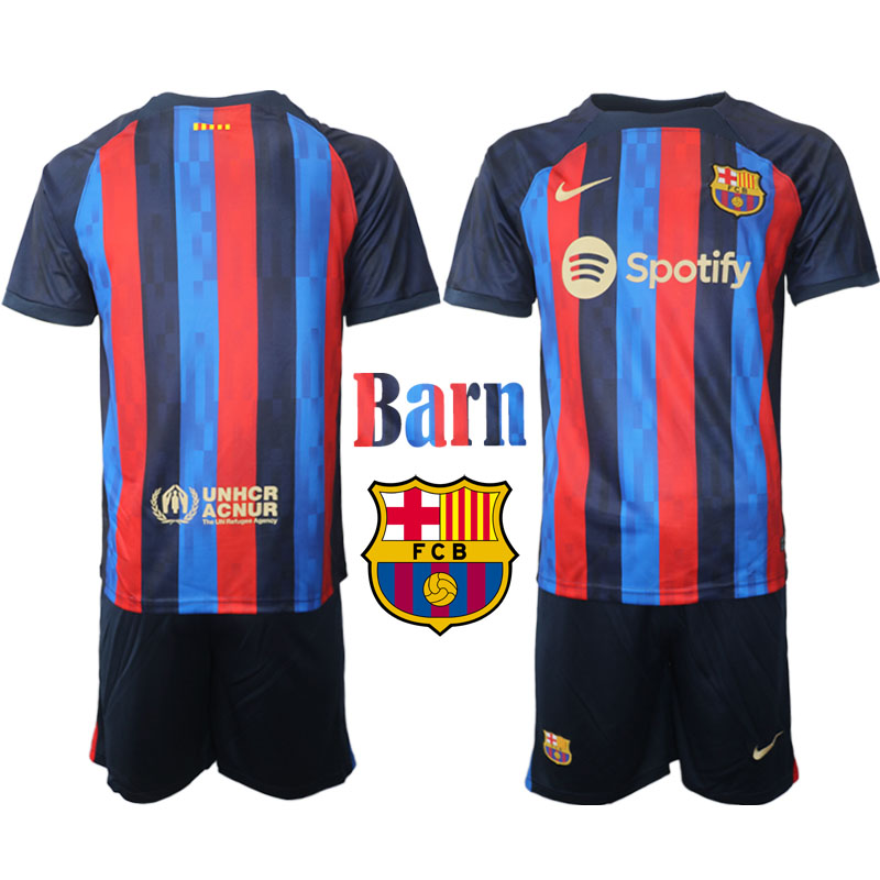 FC Barcelona 2022 23 Hemmaställ Barn Kortärmad Kostym