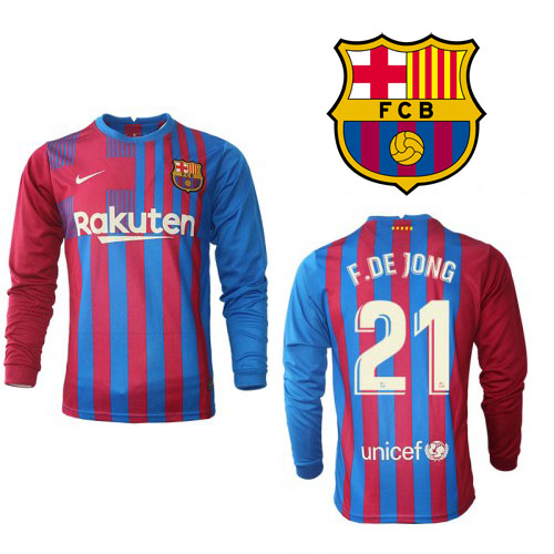 FC Barcelona Frenkie de Jong #21 Hemmatröja 2021 2022 Långärmad