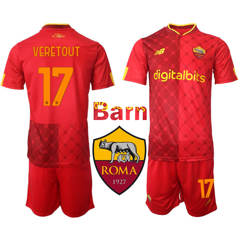 AS Roma 2022 23 Jordan Veretout #17 Hemmatröja Barn Kortärmad Kostym