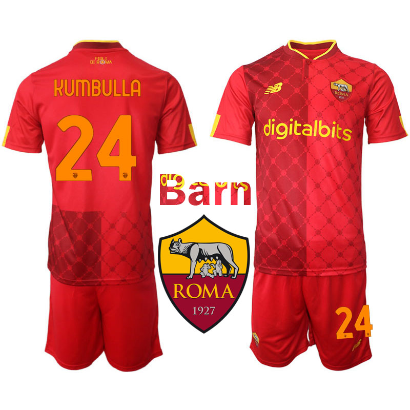 AS Roma 2022 23 Marash Kumbulla #24 Hemmatröja Barn Kortärmad Kostym