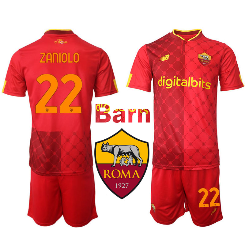 AS Roma 2022 23 Nicolo Zaniolo #22 Hemmatröja Barn Kortärmad Kostym