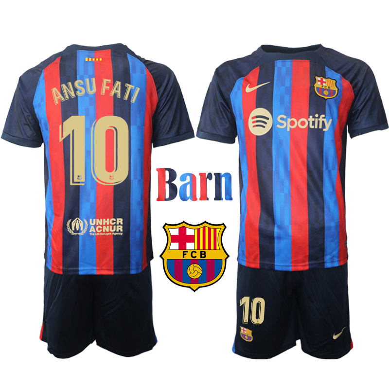 FC Barcelona 2022 23 Ansu Fati #10 Hemmaställ Barn Kortärmad Kostym