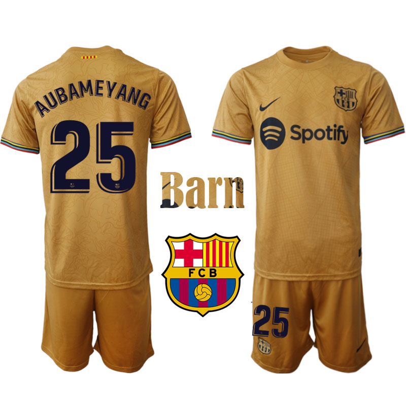 FC Barcelona 2022 23 Aubameyang #25 Bortaställ Fotbollsställ för Barn