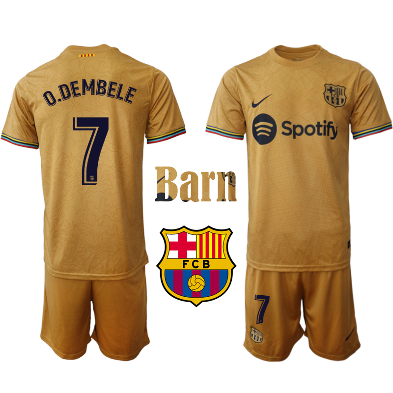 FC Barcelona 2022 23 Dembélé #7 Bortaställ Fotbollsställ för Barn Kit