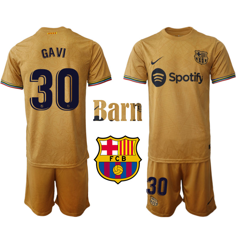 FC Barcelona 2022 23 Gavi #30 Bortaställ Fotbollsställ för Barn