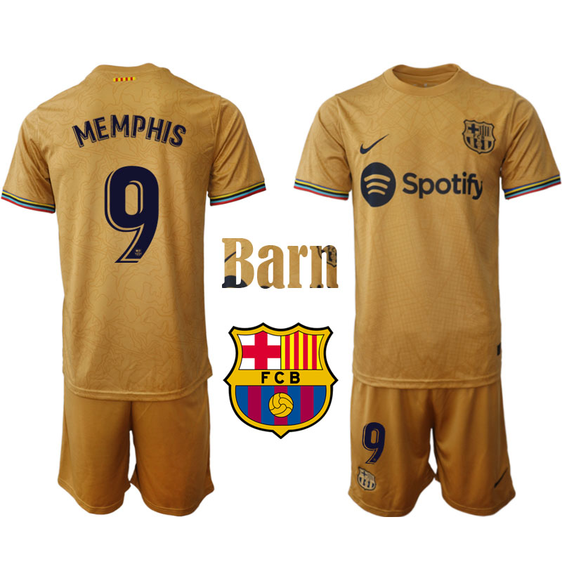 FC Barcelona 2022 23 Memphis #9 Bortaställ Fotbollsställ för Barn Kit