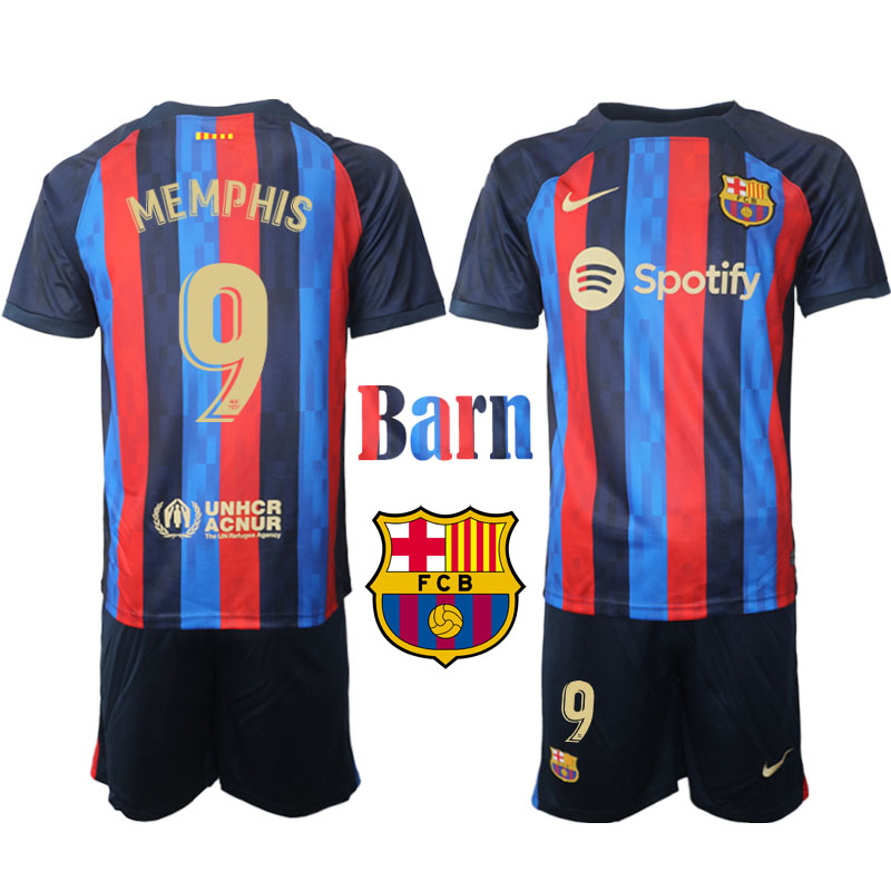 FC Barcelona 2022 23 Memphis#9 Hemmaställ Barn Kortärmad Kostym