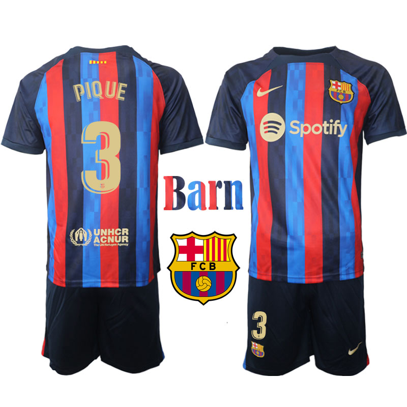 FC Barcelona 2022 23 Piqué #3 Hemmaställ Barn Kortärmad Kostym