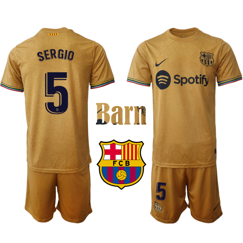 FC Barcelona 2022 23 Sergio Busquets #5 Bortaställ Fotbollsställ för Barn Kit