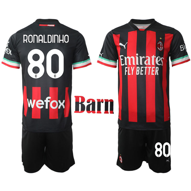 A.C. Milan 2022 23 Ronaldinho #80 Hemmaställ för Barn