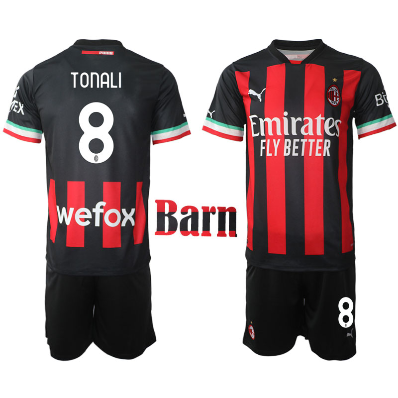 A.C. Milan 2022 23 Sandro Tonali #8 Hemmaställ för Barn