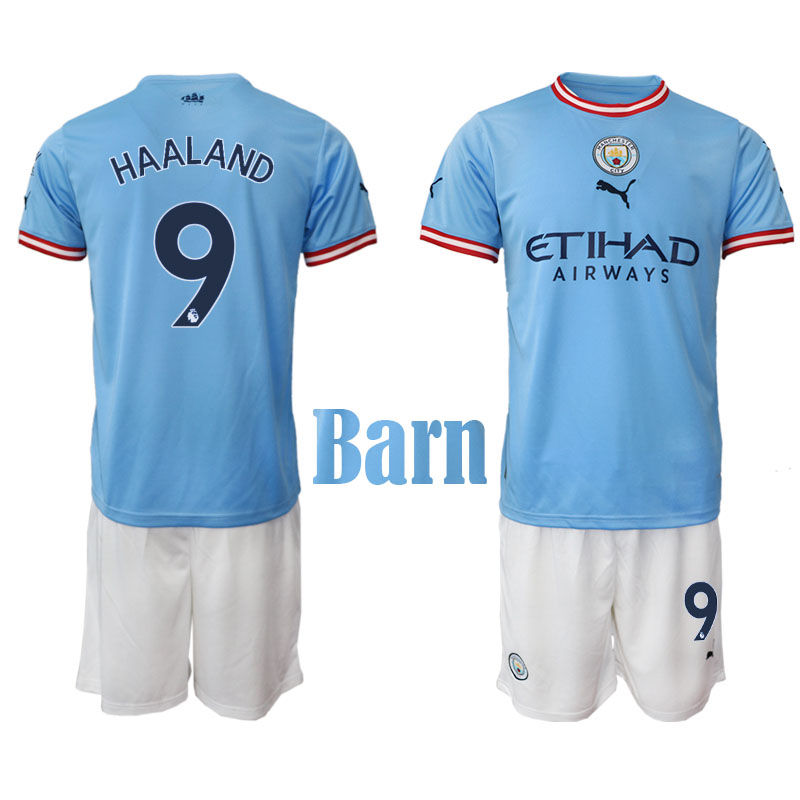 Manchester City 2022 23 Hemmaställ Erling Haaland #9 Kortärmad för Barn
