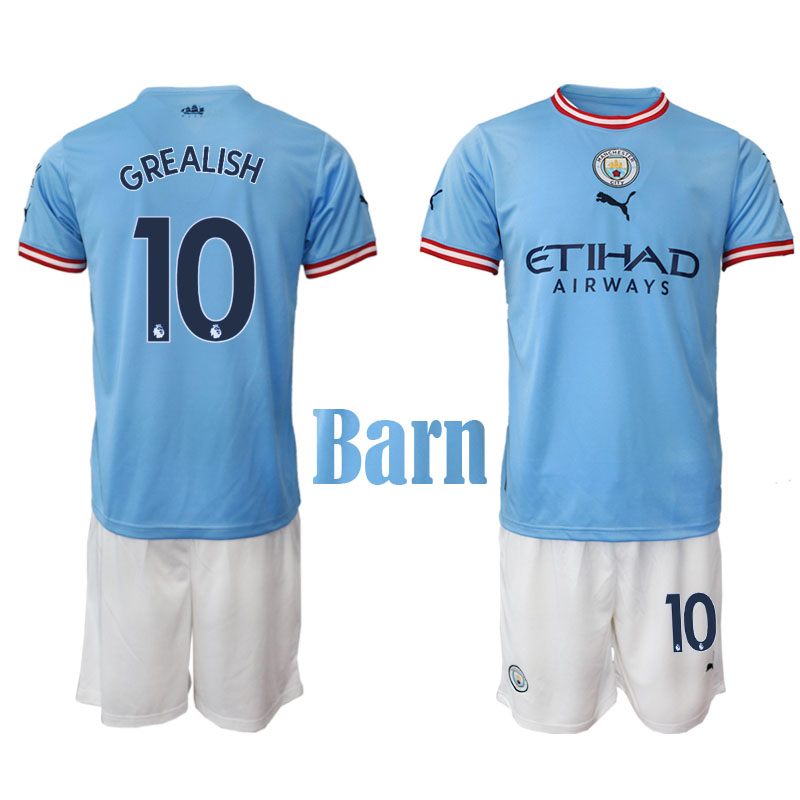 Manchester City 2022 23 Hemmaställ Jack Grealish #10 Kortärmad för Barn