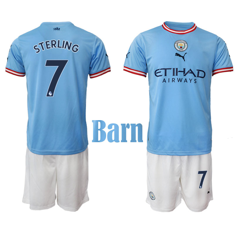 Manchester City 2022 23 Hemmaställ Raheem Sterlin #7 Kortärmad för Barn