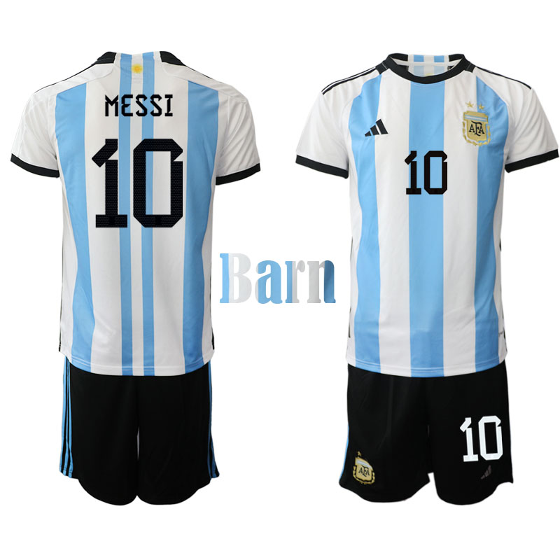 Fotbolls-VM 2022 Argentina Lionel Messi #10 Hemmaställ