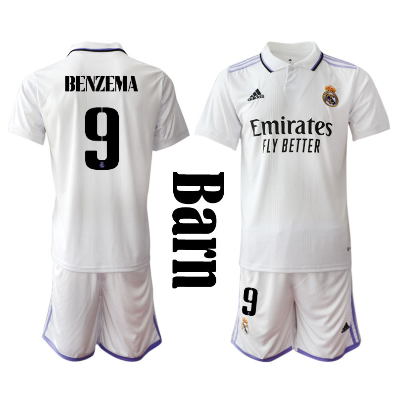 Real Madrids 22 23 Karim Mostafa Benzema #9 Hemmaställ Barn