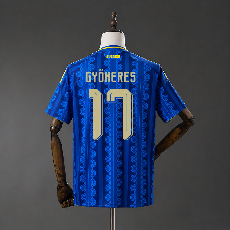 Sverige 2026 VM-tröja - Gyökeres 17 blå landslag bortatröja